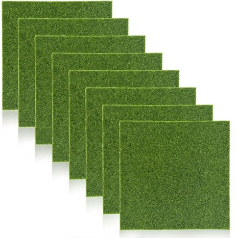 Dupoem Lot de 8 Mini Tapis de Gazon Artificiel, Gazon Mousse Miniature, Adaptés aux Modèles de Balcon de Jardin, aux Maisons de Poupées Miniatures et Autres Décorations Paysagères Miniatures, 15 x 15