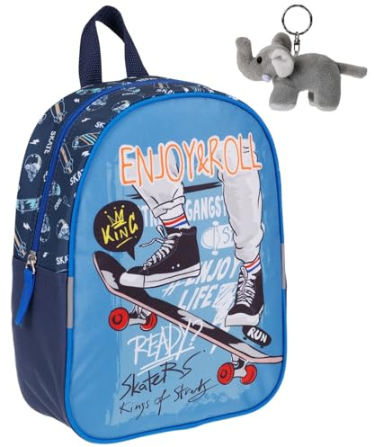 Fabrizio Kinderrucksack Jungen Rucksack Kindergarten ab 3 Jahren Kindergartenrucksack Tasche Skateboard Kinder Handgepäck Reise Turnen + Elefant (Skateboard Modell Rookie 20651)