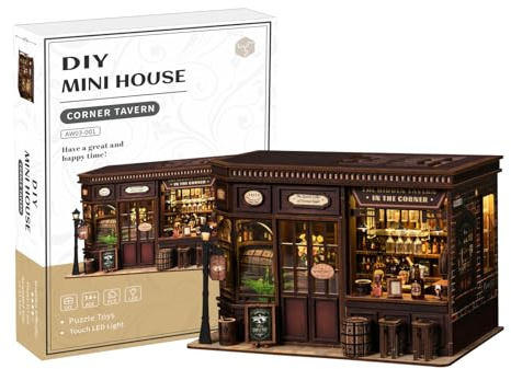 Daldon Book Nook Kit - Corner Tavern Model, Vintage Pub Themed, DIY 3D Miniature Wooden Puzzle with LED Lights, Bookshelf Decor Craft Kit for Adults and Teens,Perfect Home Decor & Gifts