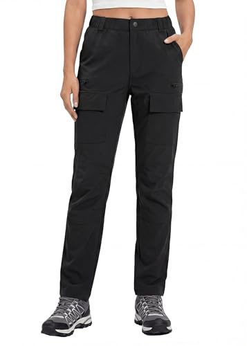 GymBrave Pantalone da Trekking Donna Estate Leggero Pantalone da Lavoro Elasticizzato Impermeabile Pantalone Cargo con Tasca Zippata Safari