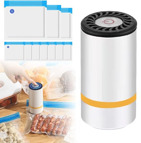 Machine Sous Vide Alimentaire,Mini Machine à Emballer Sous Vide Portable avec 15 Sacs Réutilisable,Pompe à Vide Alimentaire Cuisine Automatique,Mini Sous Videuse Alimentaire pour Conservation Aliment