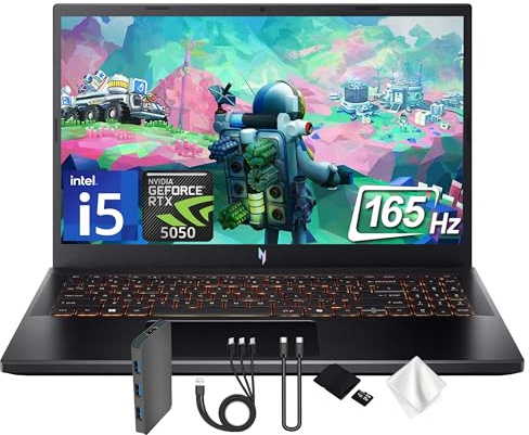 acer Nitro V 15.6 pulgadas Full HD IPS 165Hz Gaming Laptop, Intel i5-13420H, NVIDIA GeForce RTX 5050 8GB GDDR7, 64GB RAM, 5TB de almacenamiento (4TB PCIe SSD y 1TB acoplamiento), teclado