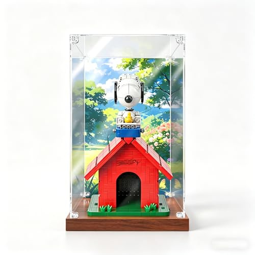 Acryl-Vitrine für LEGO 21368 Peanuts Snoopy's Doghouse, Staubdichte Displaybox, 20x20x30 cm, Hintergrundoption, Nur Vitrine (Modell Nicht enthalten) (Background)