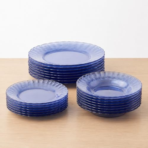 INDE | Vajilla Picardie Marine 18 Piezas (6 Personas) Vidrio Templado | Apta para microondas y lavavajillas, resistente a golpes, hecha en Francia, ideal para el día a día y ocasiones especiales