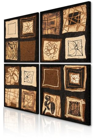 decomonkey Wandbilder Set Abstrakt 4 Teilig jedes Teil 40x40 cm Kunstdruck | Strukturleinwand, Holzkeilrahmen, Leinwandbilder, Bild auf Leinwand, Wanddeko, Wohnzimmer, Wanddekoration, Blumen, braun