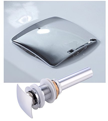 MissMin Square Pop Up Sink Waste Drain Without Overflow Chrome for Risen Bathroom Vessel Sink Universal Push Button Non-Overflow Match With Rectangular Faucets