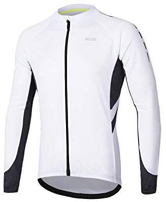 ARSUXEO Radtrikot für Herren, Fahrradtrikot Langarm, Radfahren Shirt, Radsport Trikot MTB Fahrrad-Bekleidung 6030 weiß XXL