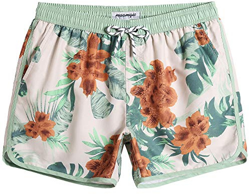 MaaMgic Short de Bains Homme Vintage 80S 90S Style Maillot de Bain Garcon Femme, Blanc&vert, Medium(tour de taille:72-75cm)