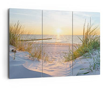 ARTTOR Leinwandbild 165x110cm Wandbild Landschaften Maritim - 3989 | Düne Strand Meer Mehrteilige Groß XXL Wanddekoration Wohnzimmer Schlafzimmer Wanddeko Wand Kunstdruck Wandkunst ARTTOR