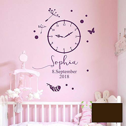 Wandtattoo Geburt Geburtszeit Uhr Wunschdaten Geburtsdaten Name Schmetterling M2459 - ausgewählte Farbe: *Schokolade* ausgewählte Größe: *S - 46cm hoch x 35cm breit*