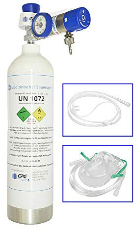 GPG Gase-Partner GmbH Mobiles Sauerstoff-Notfallsystem - 1,8 Liter medizinischer Sauerstoff (Aluminiumflasche) mit Druckminderer MediSelect 25 und Maske