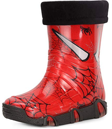 Ladeheid Kinder Mädchen Jungen Gummistiefel Gefüttert Swk39 (Rot Spinnen 39, 27/28 EU)