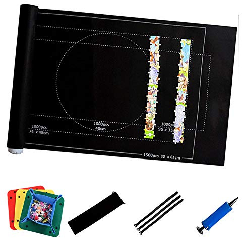 Puzzlematte für Puzzle Aufbewahrung, Puzzleunterlage,Filz Puzzlematte Puzzlerolle Aufbewahrungrolle Teppich aufrollbare für bis zu 1500 Teile Puzzle mit Aufbewahrungstasche Spielmatte(118 cm X 66 cm)