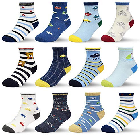 HYCLES Calzini Antiscivolo Bambino Bambina per 1-3 Jahre - Calze Antiscivolo Bambino Neonato 0-6-9-12-18-24 Mesi Cotone 03 Auto-style (12 Paar)