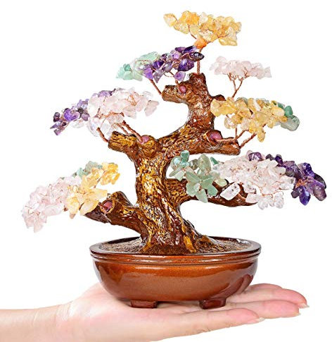 KALIFANO Arbre de vie naturel (360 pierres précieuses) - Arbre en cristal chakra - Bonsaï Feng Shui pour guérison et chance - 20,3 cm