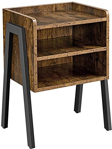 Yaheetech Bedside Table Industrial Stackable Nightstand 3-Tier End Table with Metal Frame, 2 Open Shelf Storages, 46x35x61cm
