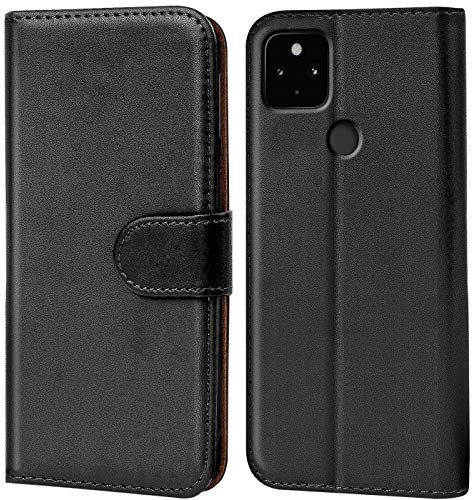 Verco Handyhülle für Google Pixel 5 Hülle, Bookcase Tasche Flipcover für Pixel 5 Case [Kartenfächer/Aufstellfunktion], Schwarz