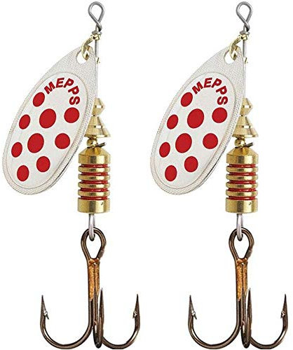 Mepps Aglia - 2 cucchiai decorativi in argento, a pois rossi, taglia 1/3,5 g, fabbricazione francese