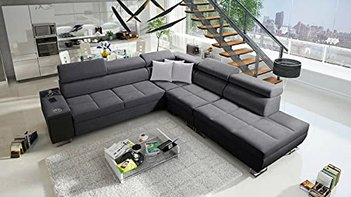 All4All Ecksofa mit Schlaffunktion Margo IX 283x298 cm - Schlafsofa mit Bettkasten - Wohnlandschaft in L-Form - XXL Sofa Groß - Seite rechts - Strukturstoff - Dunkelgrau 26