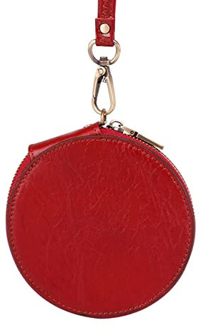 Adorable mini porte-monnaie rond en cuir de vachette pour femme - Super doux et résistant à l'usure - Pour la maison - Rouge foncé