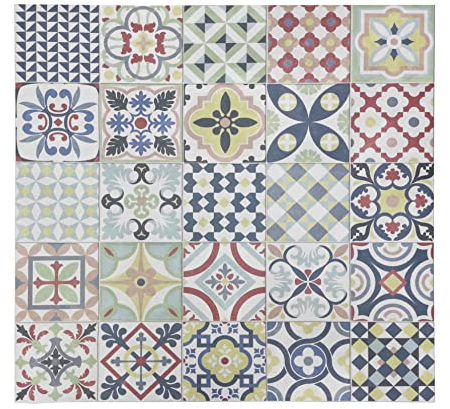 Tadi & Imperio1979 Alfombra de Vinilo Multicolor con Diseño Geométrico y Floral, Resistente, Fácil de Limpiar,Ideal para Cocina, Baño .. HIDRAMULTI (100X100 cm)