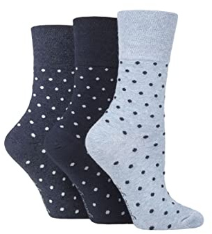 SockShop Gentle Grip Ladies Floral Spotted Patterned Striped Honeycomb Top Cotton Socks 3 Pairs Assorted Colours Size 4-8