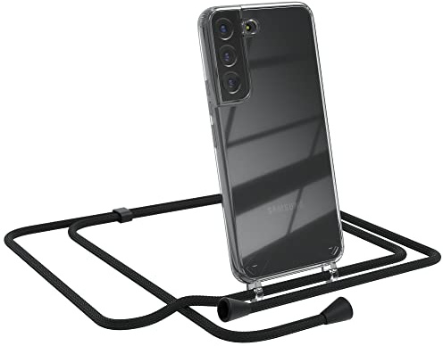 EAZY CASE Handykette kompatibel mit Samsung Galaxy S22 5G Handyhülle mit Umhängeband, Handykordel mit Schutzhülle, Silikonhülle, Hülle, Stylische Kette für Smartphone, Schwarz - Clips Schwarz