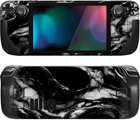 PlayVital Full Set Schutz Skin Decal für Steam Deck LCD, Custom Stickers Vinyl Decal Folie Faceplates Klebefolie für Steam Deck OLED Handheld Gaming PC-Schwarzer Aquarellmarmor