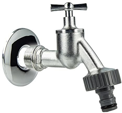 tecuro Auslaufventil 3/4 Zoll, Knebeloberteil, Steckkupplung, Wandrosette - Messing mattverchromt - 22734-PW