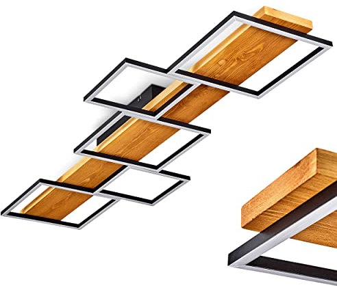LED Deckenleuchte Pompu, dimmbare Deckenlampe aus Metall/Holz/Kunststoff in Schwarz/Natur/Weiß, moderne Leuchte über herkömmlichen Lichtschalter dimmbar, LED 42 Watt, 3000 Kelvin, max. 5700 Lumen