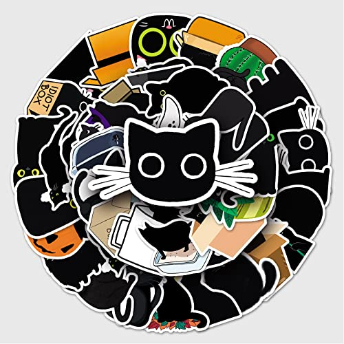 50 Stück Schwarze Katze Aufkleber Wasserflaschen Laptop Telefon Gitarre Skateboard Computer Koffer Fahrrad Black Cat Vinyl Stickers Wasserdicht Ästhetisch Aufkleber für Jugendliche Kinder Erwachsene