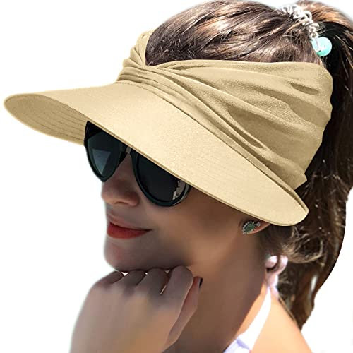 Baynetin Visera Mujer, Anti UV Gorra, Plegable Sombrero De Playa, Deportiva Protección UV, Duplica Protección de Piel, Sombrero de Sol para Juego, Deportivas para Exteriores (Beige)