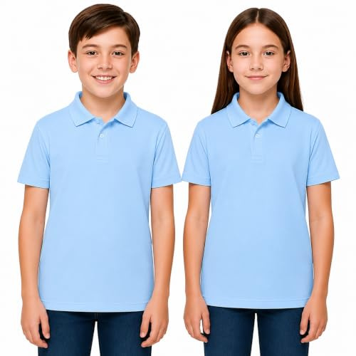 NIYS Pack of 2 Boys Girls Age 4 to 14 Years School Uniform Polo White, Grey, Sky Blue Plain Short Sleeve Shirts Sports Wear