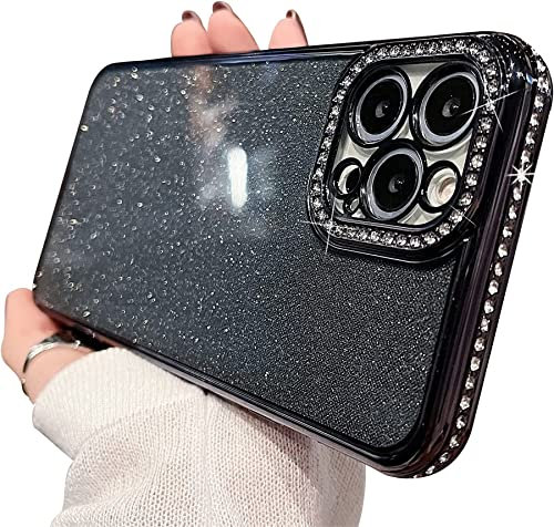 Tybiky Handyhülle für iPhone 12 Pro Max Hülle Silikon Bling Überzug Glänzend Strass Diamant glänzender Stoßfänger und Kameraobjektiv-Design Handyhülle Glitter Schutzhülle für iPhone 12 Pro Max.Schwarz