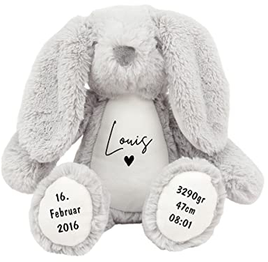 Kuscheltier personalisiert mit Name, Baby-Geschenk, Tauf-Geschenk, Plüschtier, Stofftier, Hase, zur Geburt, Erinnerung, Kinder, Taufe
