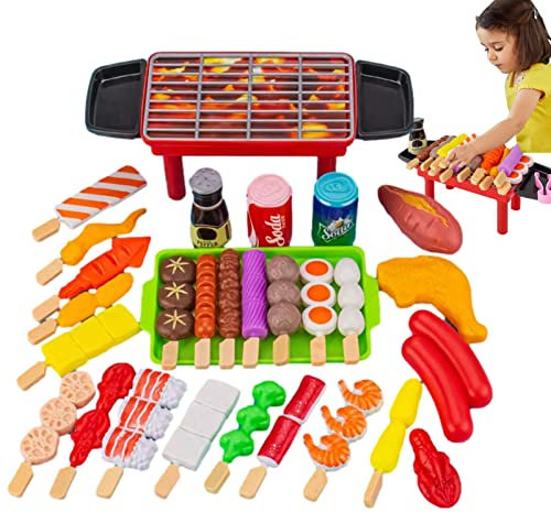 Jildouf Kinder-Barbecue-Grillset - Gefälschtes Lebensmittelzubehör für Rollenspiel-Grillen - Campingspielzeug, interaktives Spielzeug für Kinder, Grillzubehör, für Jungen und Mädchen