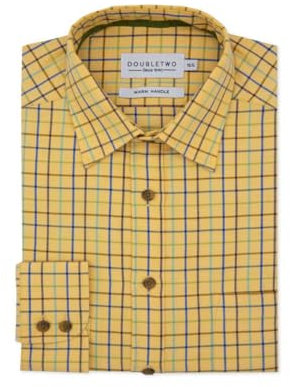 Double TWO Men's Tattersall Check Classic Shirts Outdoor Country Style Long Sleeve Shirt - Colour Mustard, Neck 16.5 Inches