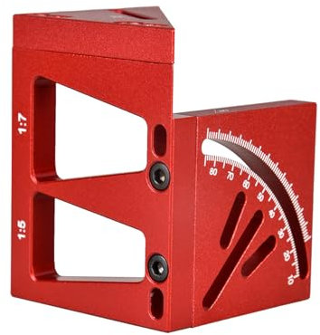 NS Juvyig 3D Multi Angle Measuring Ruler,Woodworking Square Tool Marking Angle Ruler, 10-90 Degree Aluminum Miter Triangle Ruler Scriber,Multipurpose Measuring Tool for Engineer Carpenter (Red)