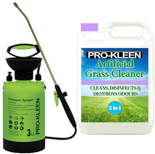 Pro-Kleen Artificial Grass Cleaner 5L and Disinfectant With 3Ltr Pump Sprayer - Super Concentrate: Makes 15 Litres - for Homes with Dogs. Cleans, Deodorises and Leaves a Fresh Fragrance