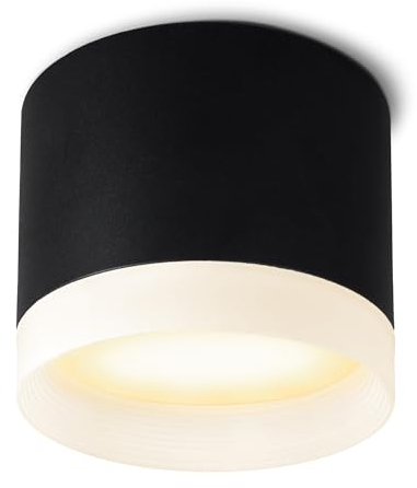 SSC-LUXon VORA Spot Deckenlampe schwarz rund mit Design Leuchtring - moderne Aufputzleuchte flach mit GX53 LED 5W warmweiß