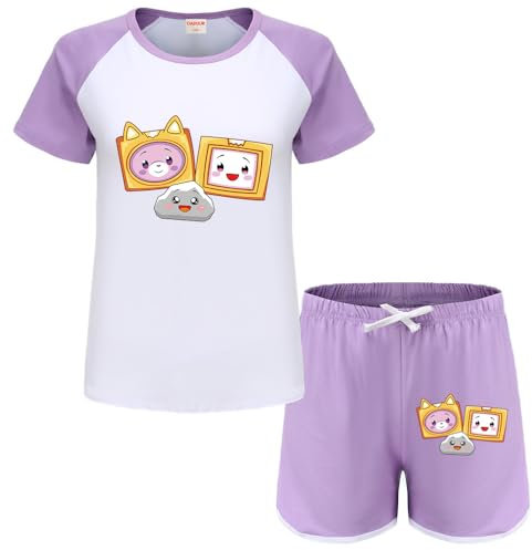 OAIXIUR Foxy and Boxy Girls Pyjama Sets Kids Summer Outfits 2Pcs Sportswear (Violet,9-10 Years,9 Years,10 Years)