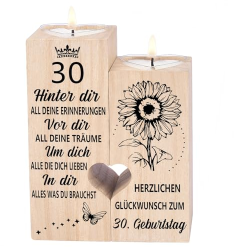 30 Geburtstag Frauen Mann, Personalisierter Kerzenständer - Deko Geschenk 30. Geburtstag Frau, Geburtstagsgeschenk für Frau, Schwester, Freundin