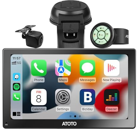 ATOTO P5 9 pollici Autoradio Portatile, GPS per auto, Carplay senza fili e Android Auto senza fili, QLED Touchscreen Dimmer Automatic, Bluetooth, Telecamera di backup1080P, Uscita AUX/FM,P509SD-S21