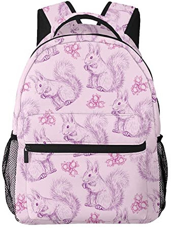 Wpamlrta Rucksack mit Eichhörnchen-Motiv, für Kinder, Jungen, Mädchen, Schule, personalisierbar, mit mehreren Taschen, Violett, Siehe Abbildung, One size