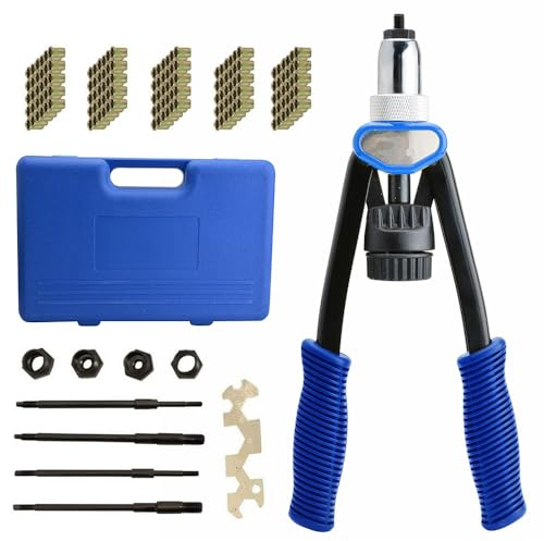 Nietmutternzange Set, Blindnietmutternzange mit 150 Stk. Nietmuttern in 5 Größe Dorne in M5 M6 M8 M10 M12, Profi Einnietmutternzange Set für Blechbearbeitung und Automobilarbeit