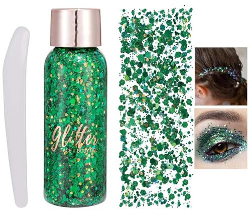 EONFAVE Body Glitter Gel, Face Body Glitzer Schminke Gesicht, Liquid Sequins Chunky Glitter für Körper und Haare, Kleidungsdekoration, Feminine Festival Make Up Pailletten und Zubehör (109#grün)