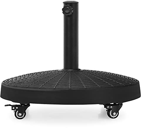 RELAX4LIFE Base Sombrilla Ø52 cm con 4 Ruedas Bloqueables para Mástil de Sombrilla Ø38/48 mm, Pie Sombrilla Redondo de Resina con Aspecto de Ratán, Peso 23 kg, Negro