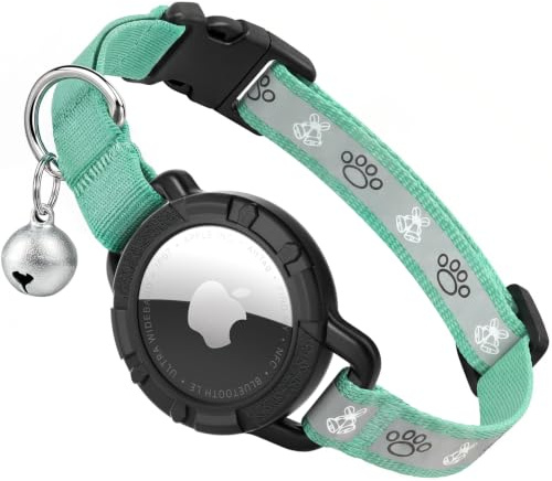 Reflektierendes AirTag Katzenhalsband, Integriertes Katzen-Tracker-Halsband mit Airtag-Halter und Glocke, Sicherheitsgummiband, Katzen-GPS-Halsbänder für Mädchen, Jungen, Katzen, Kätzchen und Welpen