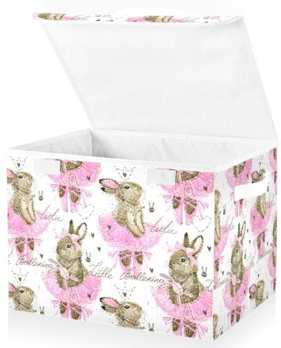 Mnsruu Storage Boxes with Lids, Cute Bunny Ballet Watercolor Large Storage Basket Organizer Shelves Cube Bin Toy Clothes Underbed