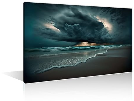 TISHIRON Bilder Storm is over the Ocean, 1 Paneel, Wanddekoration für Schlafzimmer, Leinwanddrucke, Strandposter und Drucke, Drucke für Wanddekoration, Sonnenschein, gespannt und gerahmt, fertig zum